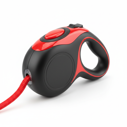 Red retractable dog leash product shot