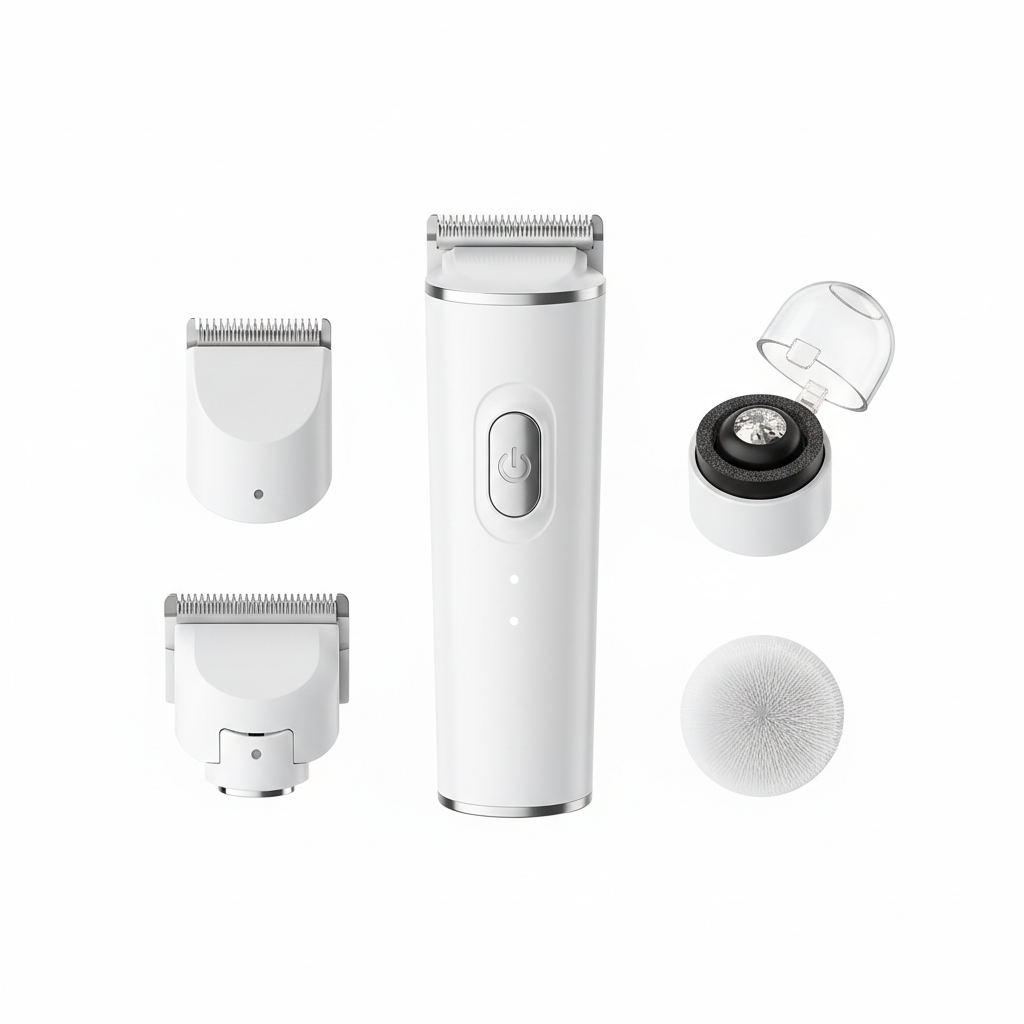 White 4-in-1 pet grooming kit with attachments
