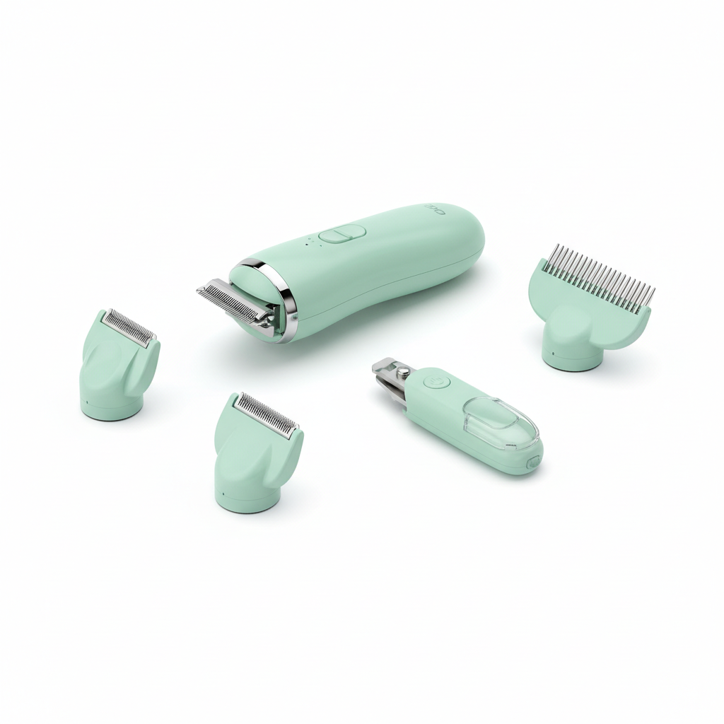Green 4-in-1 pet grooming kit with attachments