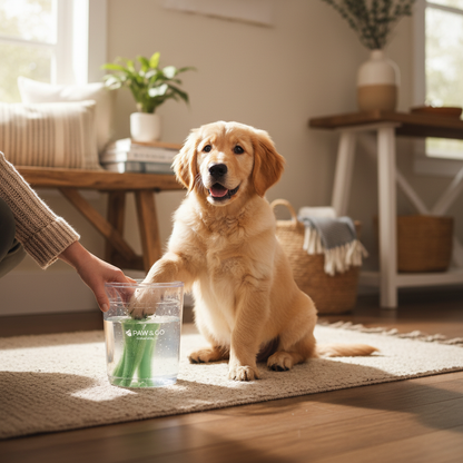 Golden retriever paw being cleaned
