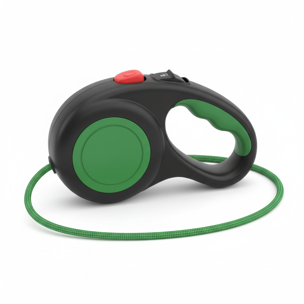 Green retractable dog leash product shot
